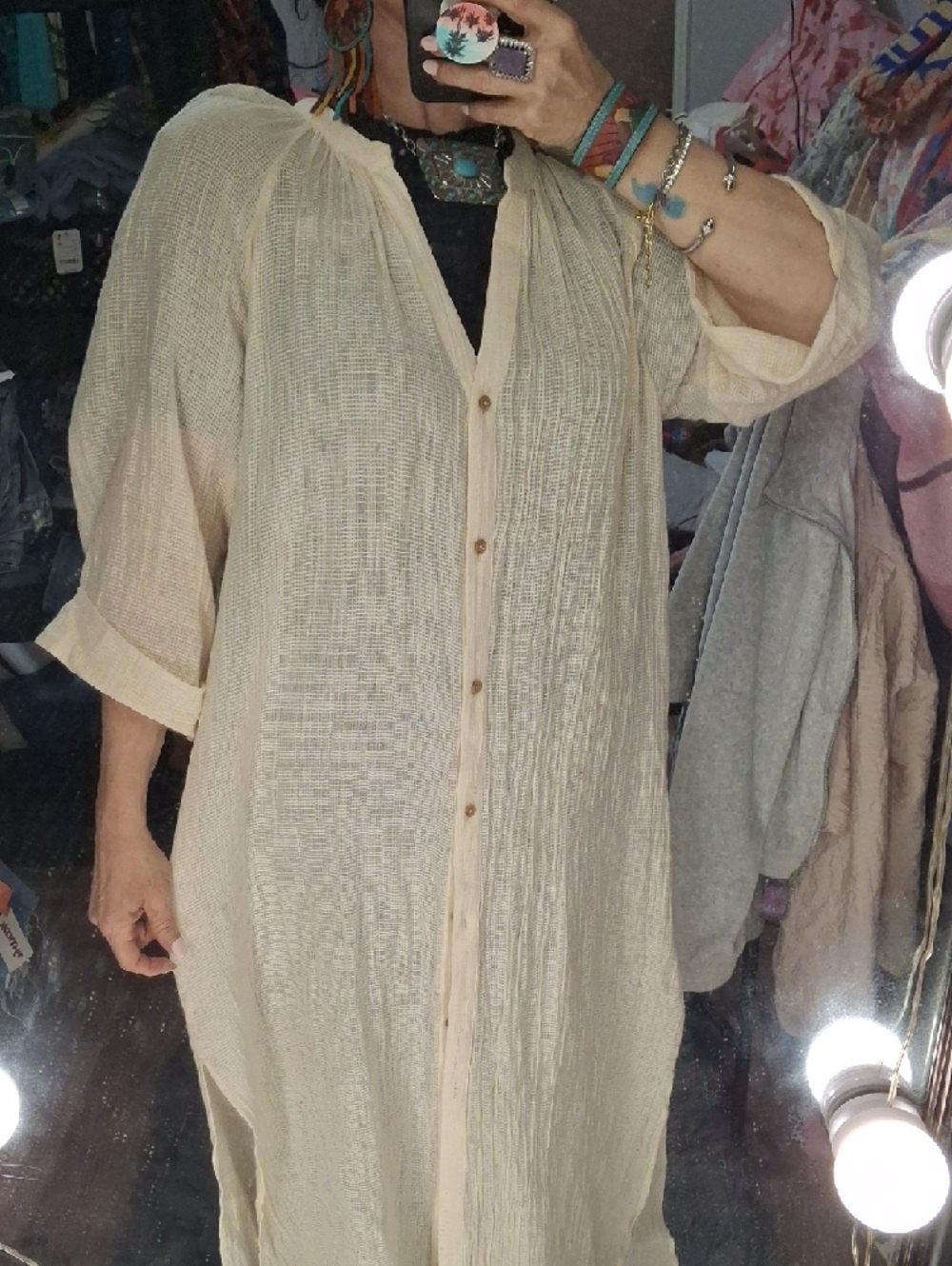 Zara Cream Sheer Button-Front Duster / Kimono - Picture 3 of 13
